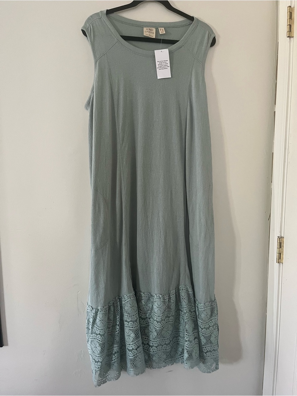 NWT LOGO Mint Green Lace Hem Knit Midi Dress 1X Casual Resort Beachy Vacation